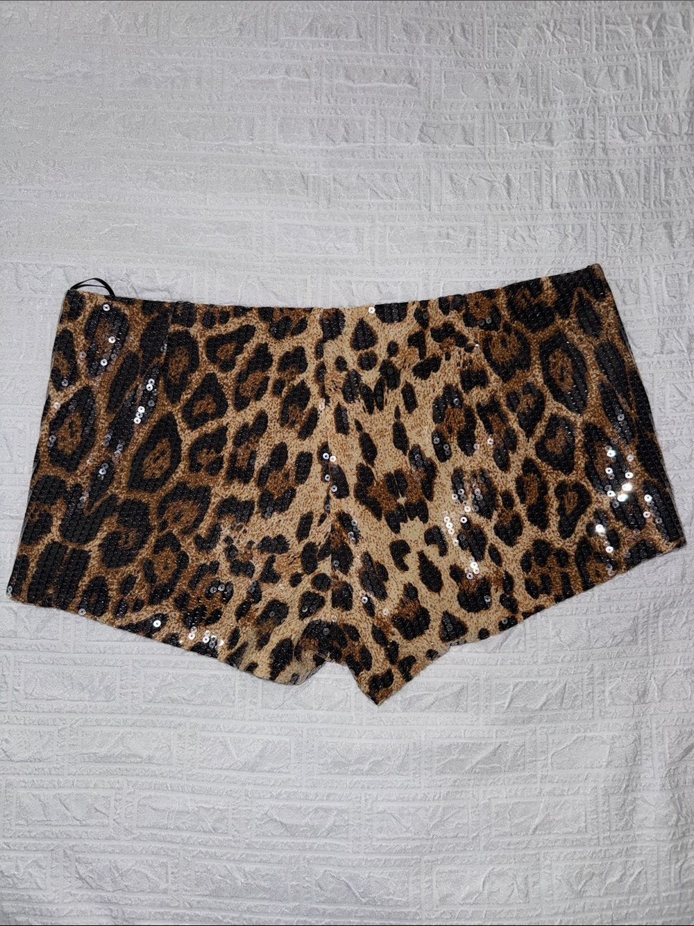 EdiKted Leopard Print Sequins Micro Shorts - Picture 4 of 5